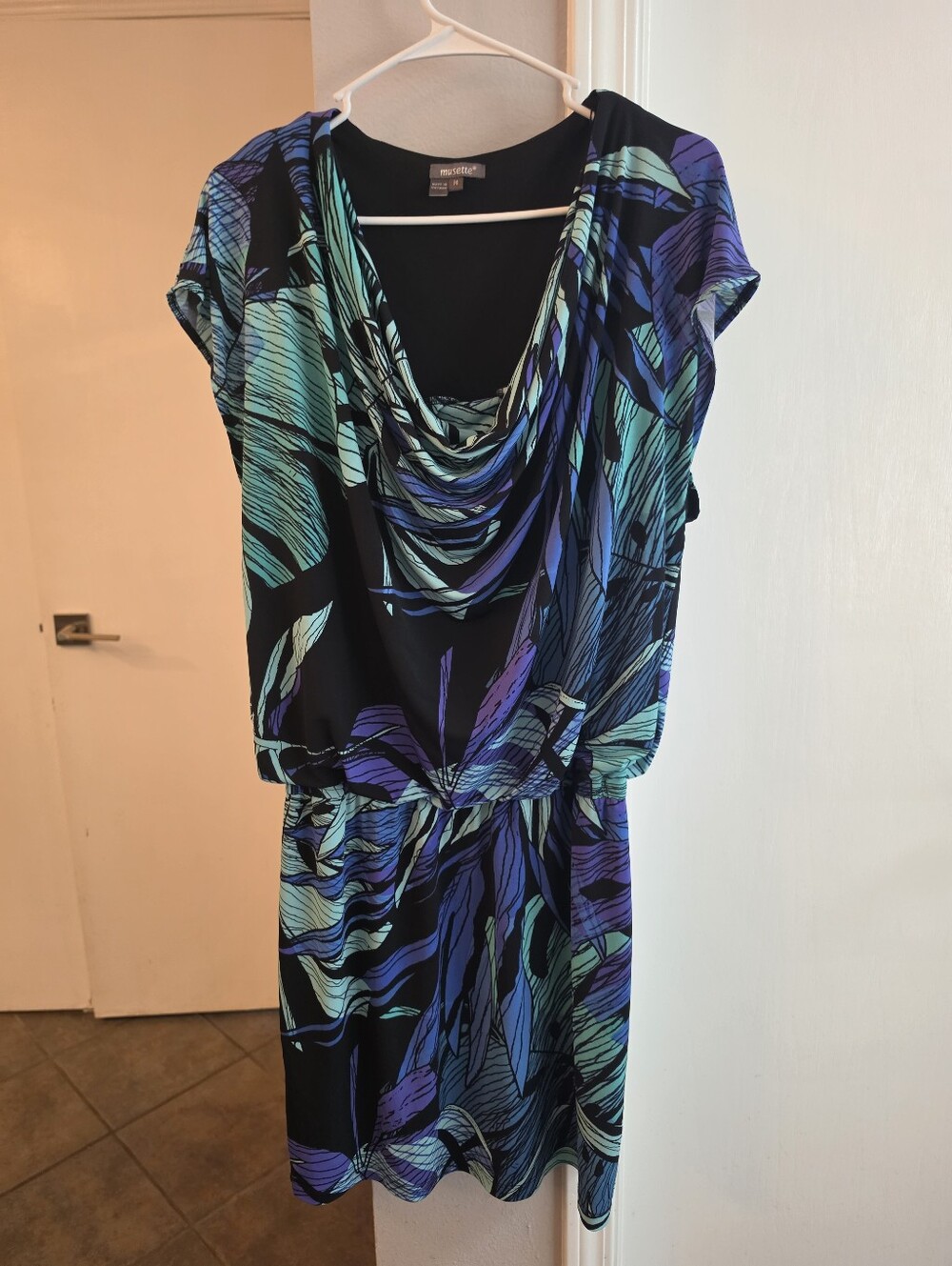 Musette Teal, Blue & Purple Leaf-Print Midi Dress